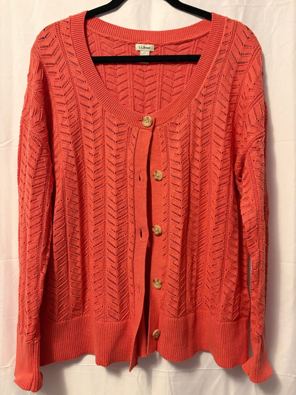 L.L.Bean Frye Island Pointelle Cardigan Orange Sz 2X